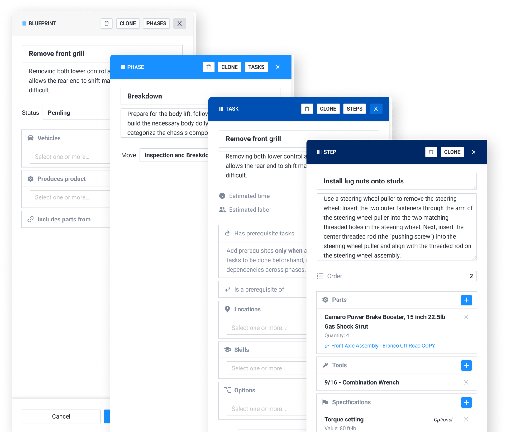 Example of the differentiation in hierarchy between each level of the blueprint